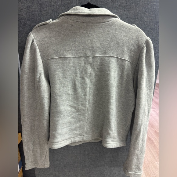 LC Lauren Conrad Heather Gray Asymmetrical Zip Puffed-Sleeve Moto Jacket, Large - Picture 4 of 6